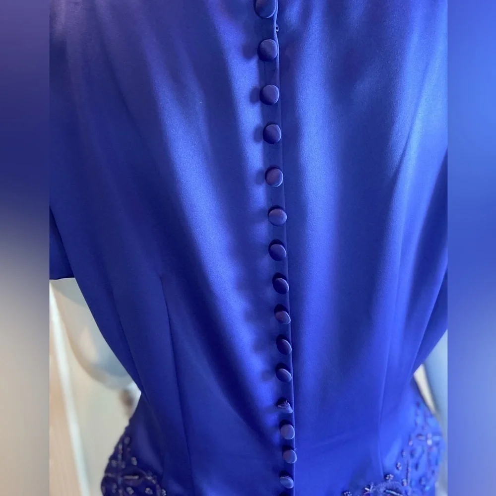 Donna Morgan~Lovely Beaded Formal Maxi Dress~Back Zipper~Short Sleeve~Size 14 - Picture 11 of 14